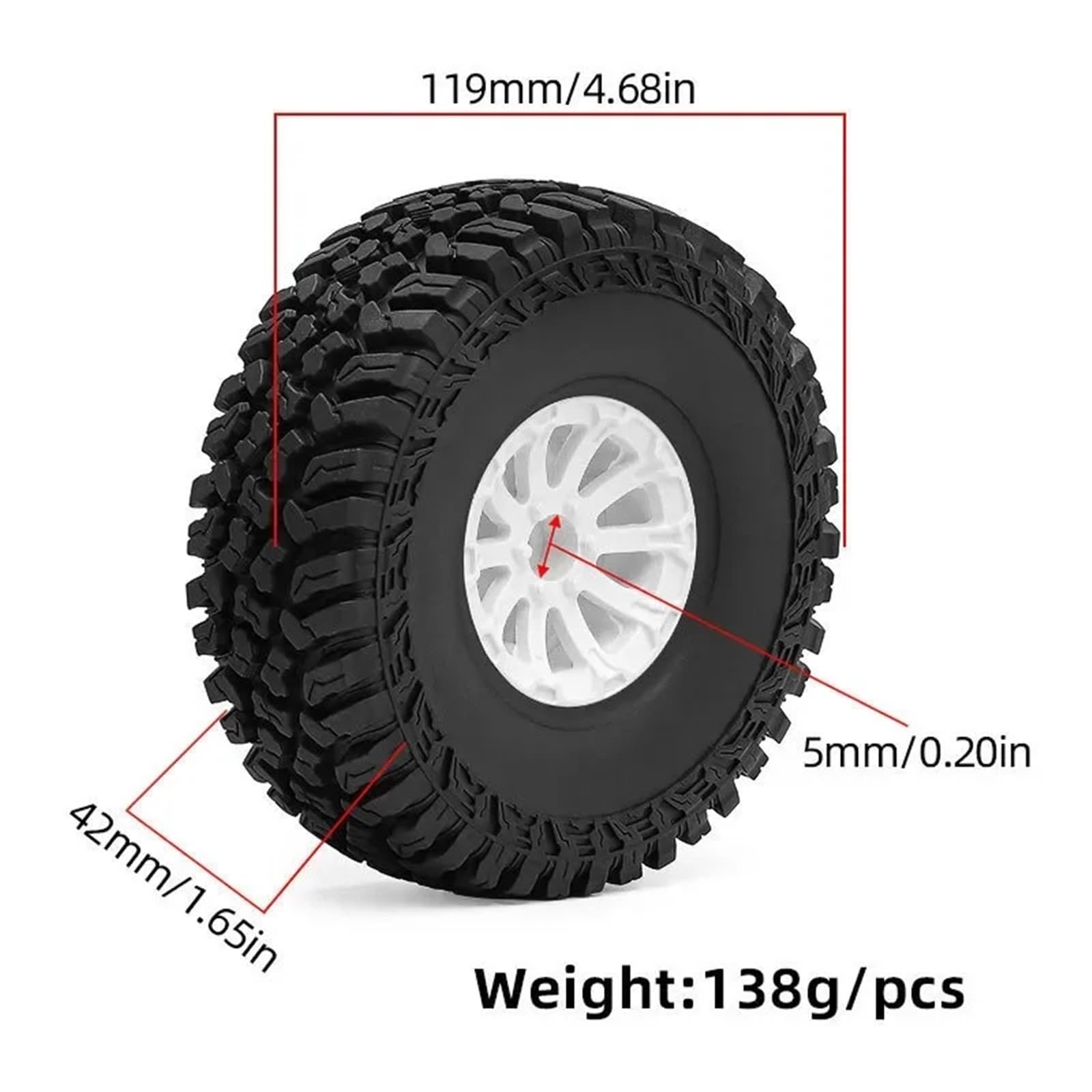 Per Axial Per SCX10 90046 Per TRX4 Per Redcat Gen8 Per Rock 1/10 119mm 1.9 Pollici Pneumatici Gomma Ruota Salita RC Crawler Parti Di Automobili RC Ruote Gomma