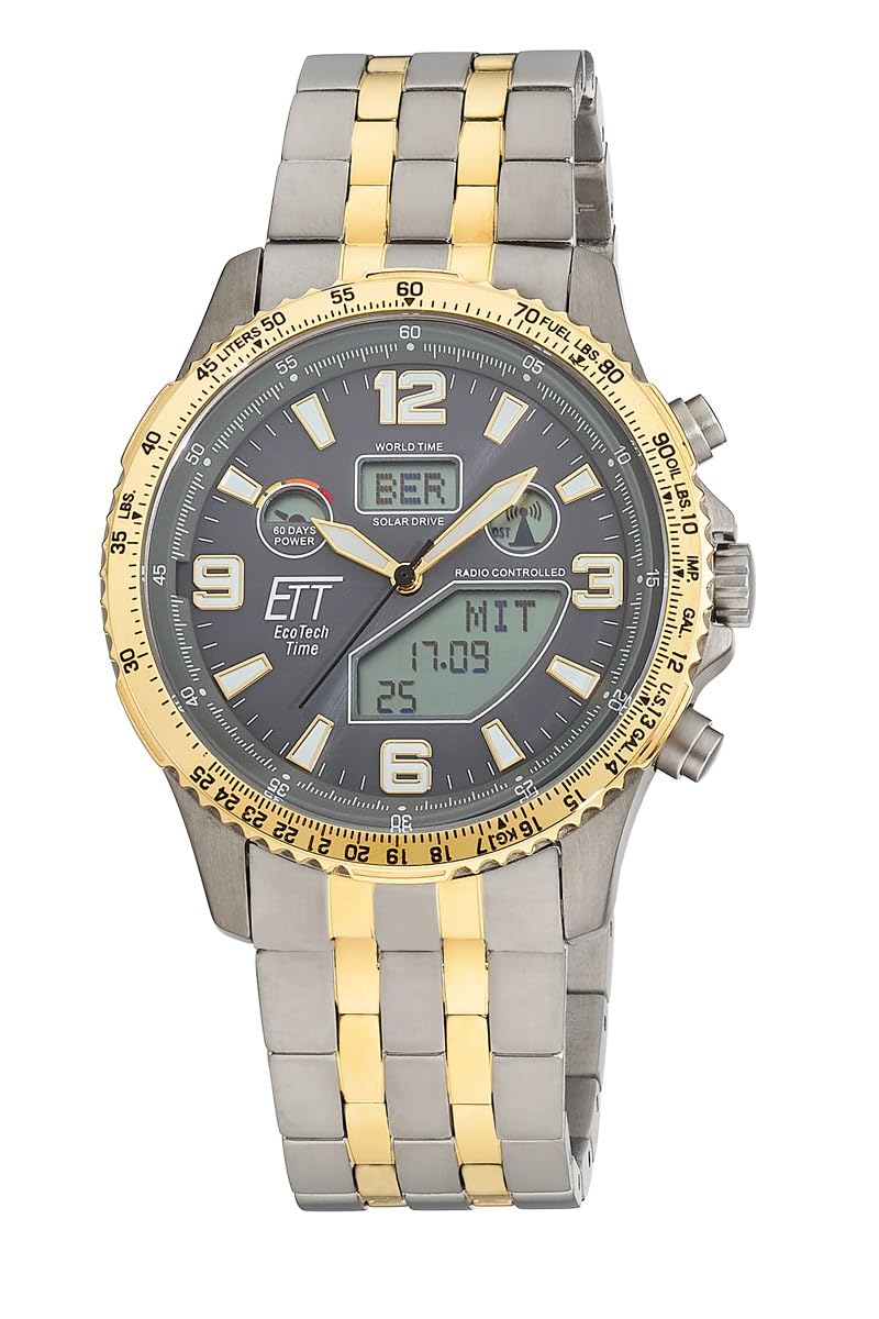 ETT Eco Tech Time Funk Solar Herren Uhr Analog mit digitalem Datum mit Titan Armband EGT-11722-52M
