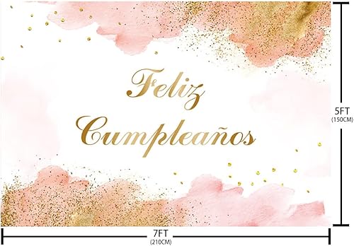 Miniatura 5 de AIBIIN Telón de fondo de feliz cumpleaños de 7 x 5 pies para niña fiesta mexicana decoración de fiesta de feliz cumpleaños nubes de acuarela rosa