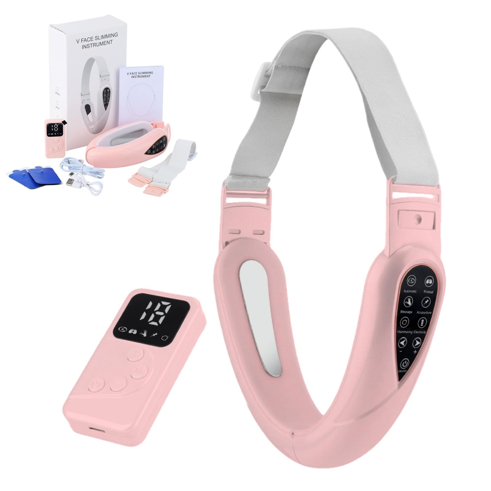 Reviona ContourFlex 4-in-1 Massager Elektrisches V-Gesichtsformer Massagegerät - EMS Facelifting Gerät mit roter und blauer Phototherapie, 5 Massage Modi, Fernbedienung