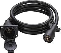 Vista 1 de Voilamart Cable de extensión de remolque de 7 vías, 8 pies, cable de cableado de enchufe de remolque de 7 pines con conector de doble clavija