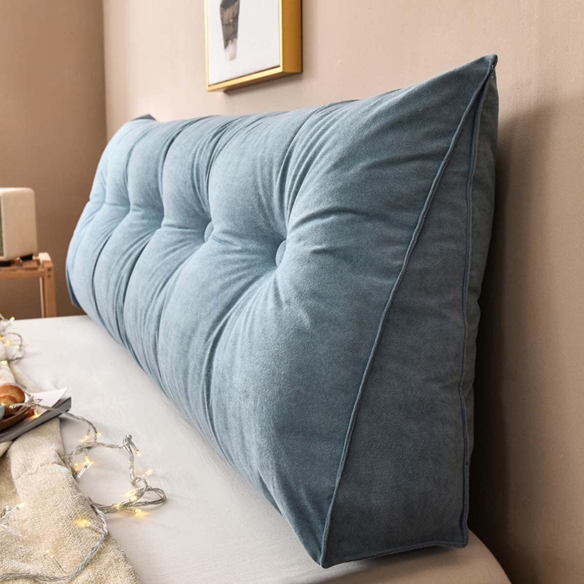 Coussin Triangulaire pour Tête De Lit, Oreiller De Lecture, Tête De Lit Amovible, Coussin d'angle Bas, Support De Positionnement De Chambre à Coucher Canapé-lit(Size:King(79/200cm),Color:Blue 1