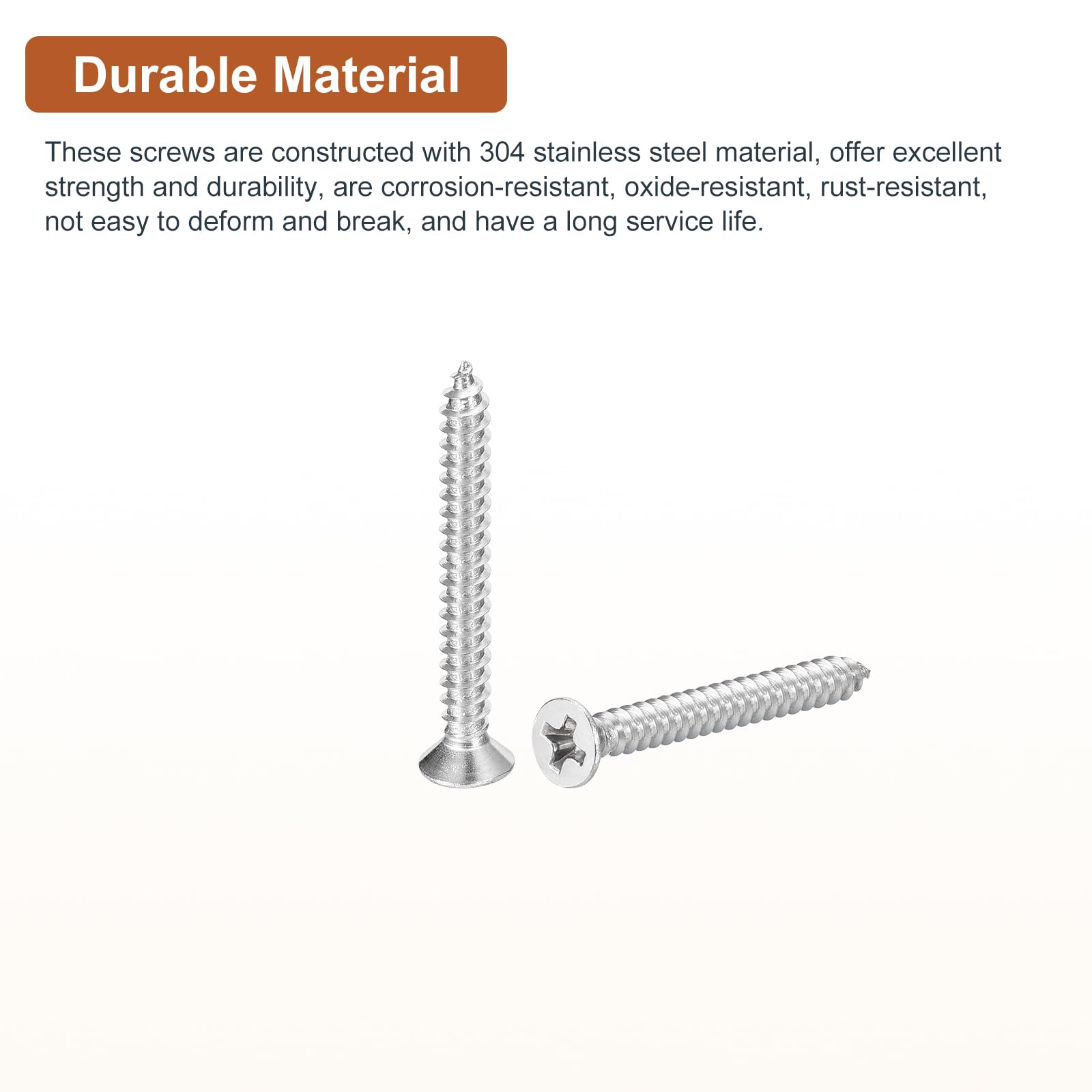 DTGN 50Pcs M3.5x32mm Flat Head Wood Screws, 304 Stainless Steel Phillips Self Tapping Screws - Good for Woodworking Furniture - Silver - Image 3