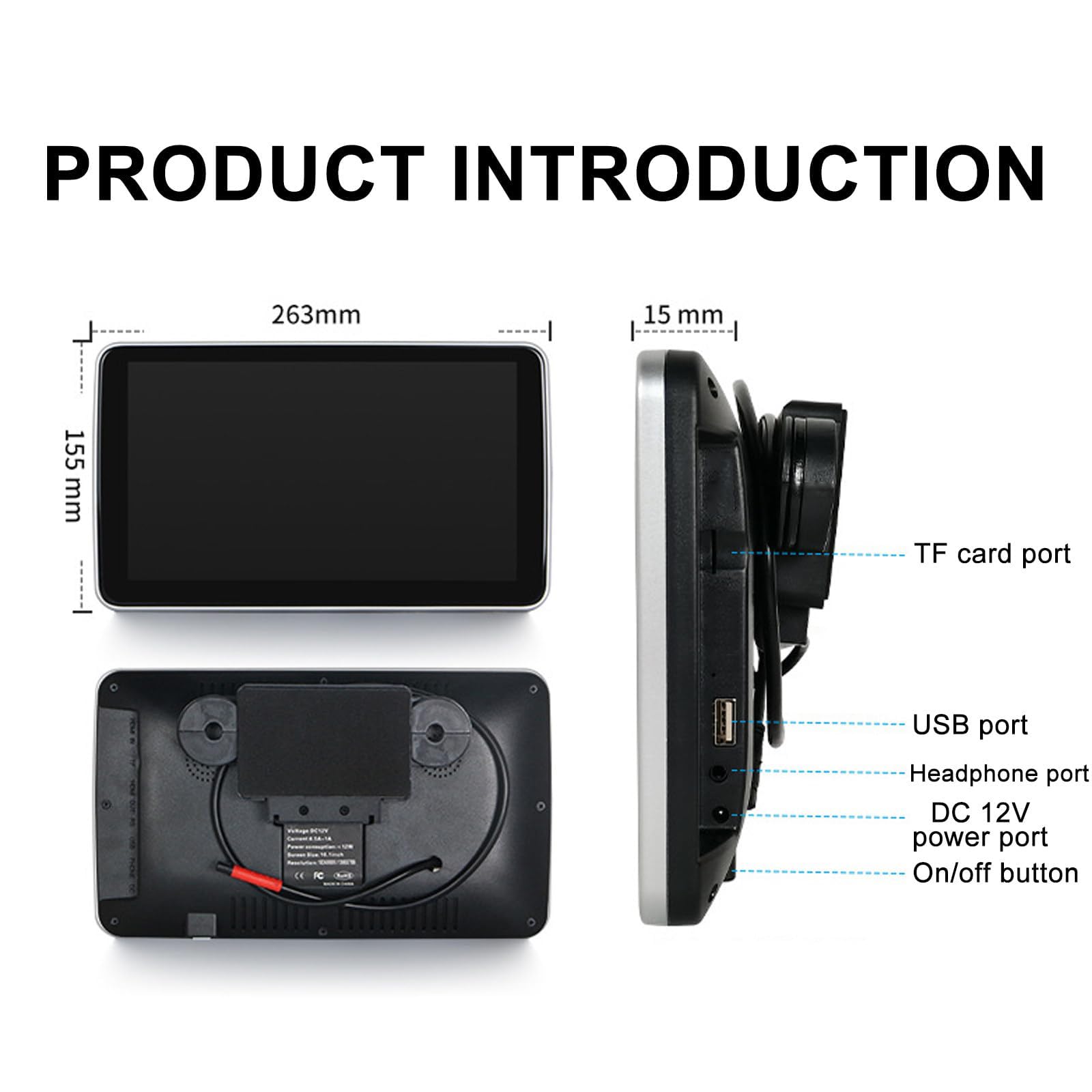 Monitor De Reposacabezas para Coche De 10,1 Pulgadas, Pantalla Táctil De 1024 X 600, USB, Compatible con Tarjeta TF/USB, Proyección De Pantalla De Teléfono Móvil,2 pcs