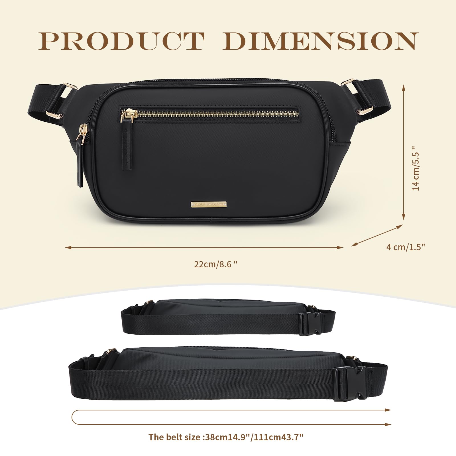 GOLF QUALITY Marsupi Donna e Uomo, Borsetta Donna Marsupio Donna Tracolla Sportivo Alla Moda con Spalline Regolabili, Everywhere Belt Bag per Escursioni, Ciclismo, Borsa Donna Crossbody Bag Nero