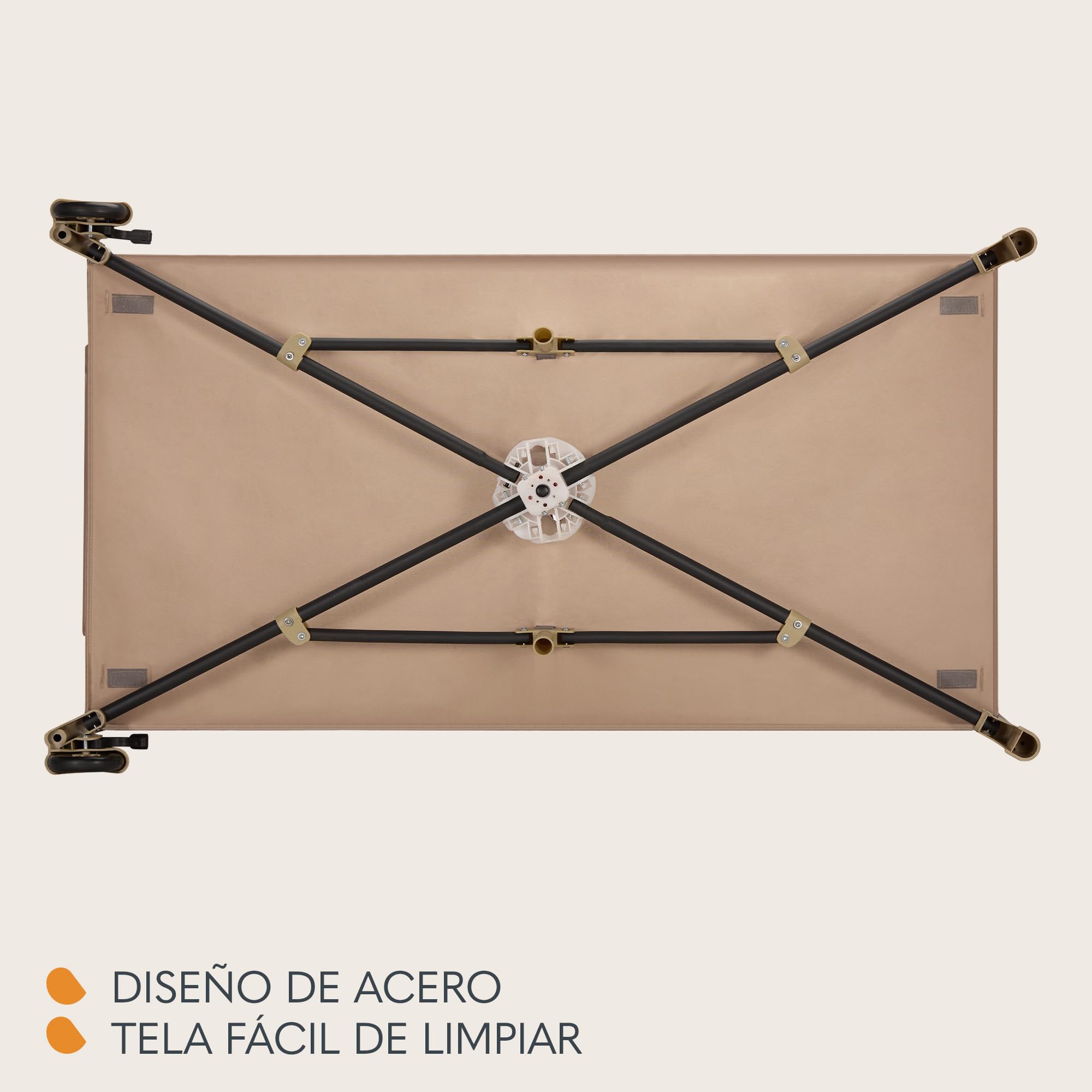 lionelo Jasmin Easy FoldCuna de Viaje para Niños de hasta 15 kg de 0 a 36 Meses Colchón de Espuma T25, 2 Niveles de Altura, Easy Fold, Entrada Lateral, Ruedas (Beige)