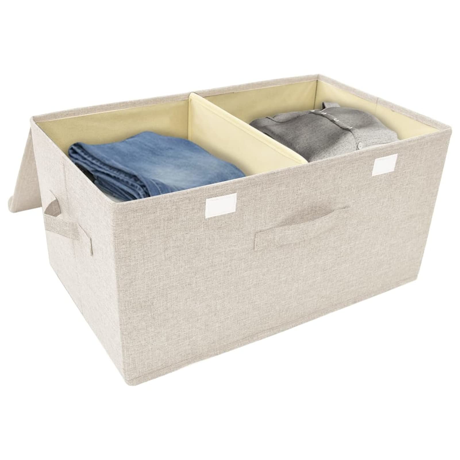 Tidyard 2 STK. Faltbare Aufbewahrungstasche, Dekoboxen mit Reißverschluss, Aufbewahrungskörbe, Spielzeug-Organizer, Stoff Creme 50x30x25 cm