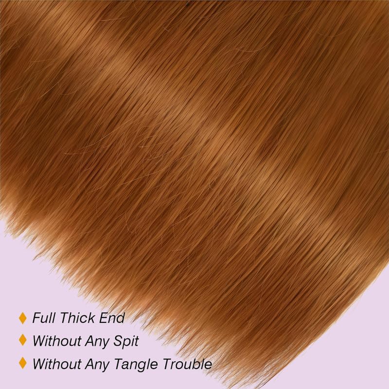 #30 Light Brown Straight Human Hair Bundles 10 12 14 Inch Bundles Human Hair Straight Brazilian Virgin Quick Weave Hair for Black Woman 100 Gram Per Bundle