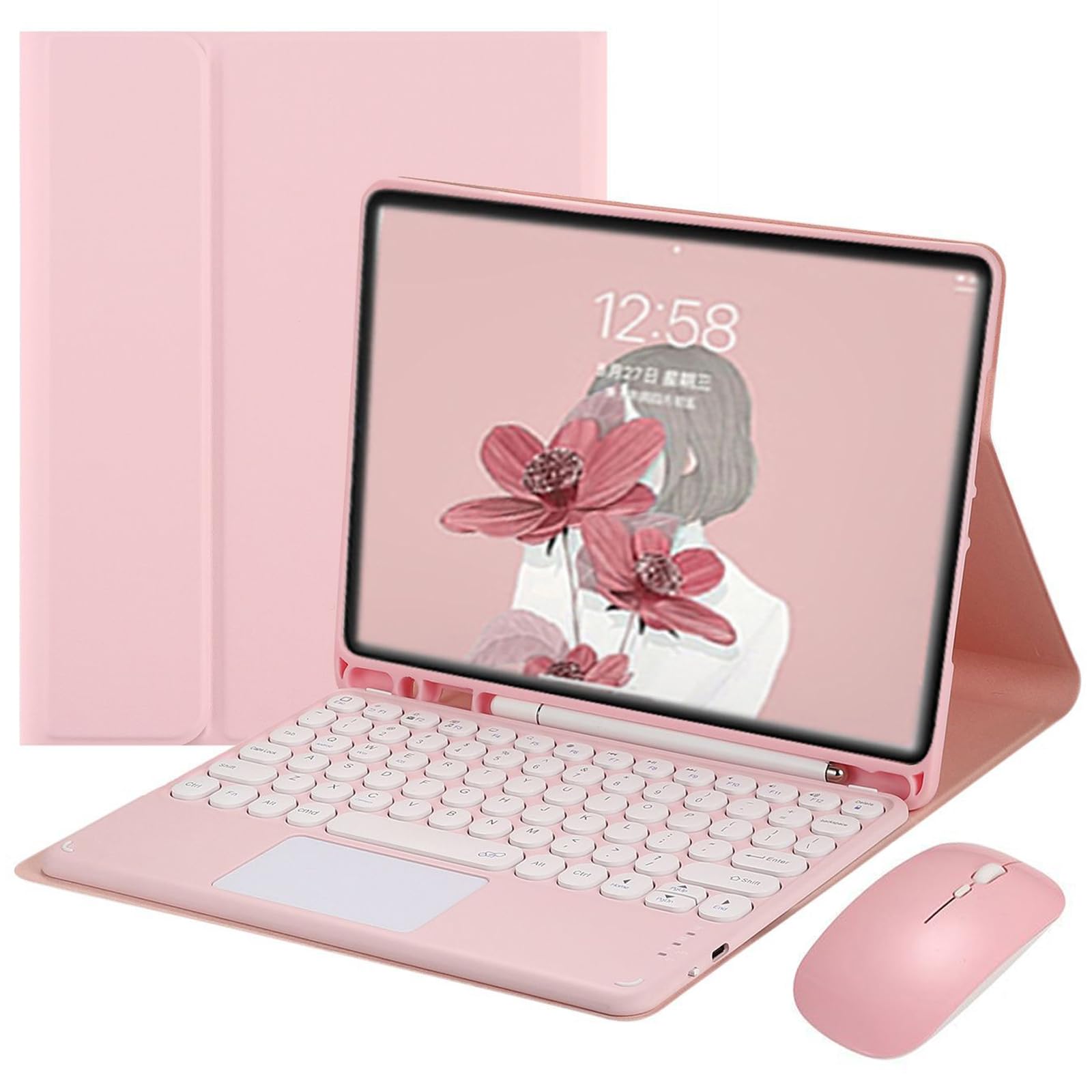 Etui z klawiaturą do Samsung Galaxy Tab S10 FE Plus 13,1 cala 2025, Magnetyczna, Odłączana Klawiatura Bezprzewodowa z Myszą Bluetooth,Pink