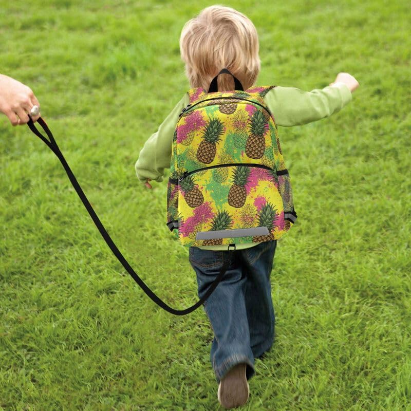 QUGRL Colorful Pineapples Summer Toddler Backpack for Boys Girls Kids School Backpack with Chest Strap Leash Preschool Schoolbag Nursery Kindergarten Bag for Daycare Travel Hiking School