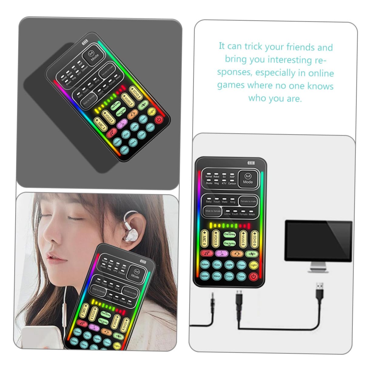 Operitacx Scheda Audio Mini Cambia Voce Multifunzionale per PC e Cellulare, Dispositivo Portatile 8 Effetti Sonori, Mixer Audio per Streaming, Videochiamate e Intrattenimento per Ragazzo