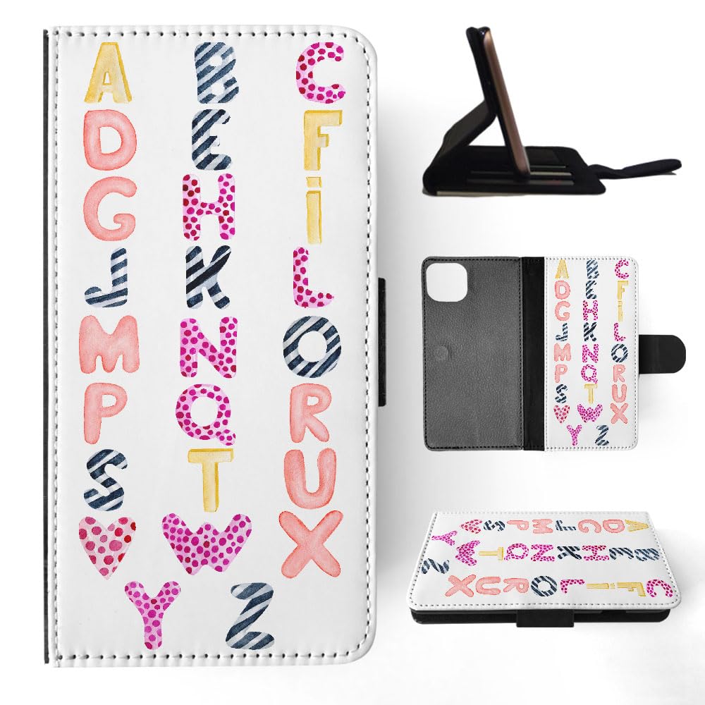 Cute Alphabet Letters FLIP Wallet Phone CASE Cover for Apple iPhone 15 Plus Multicolor