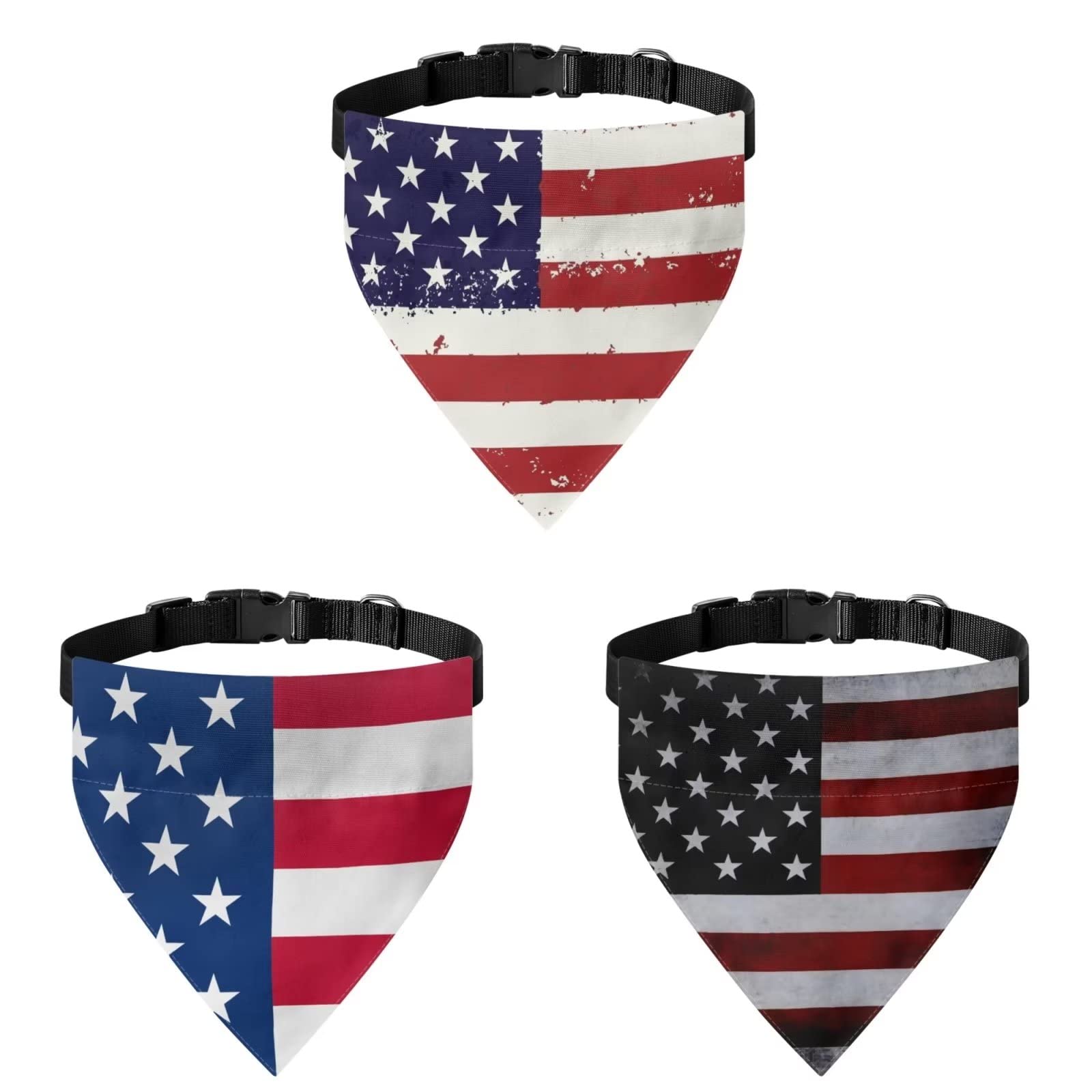 COEQINE American Flag Dogs Bandanas Set, 3 Pieces Cute Pet Bandanas Scarf for Summer, 4th July US Flag Print for Walking