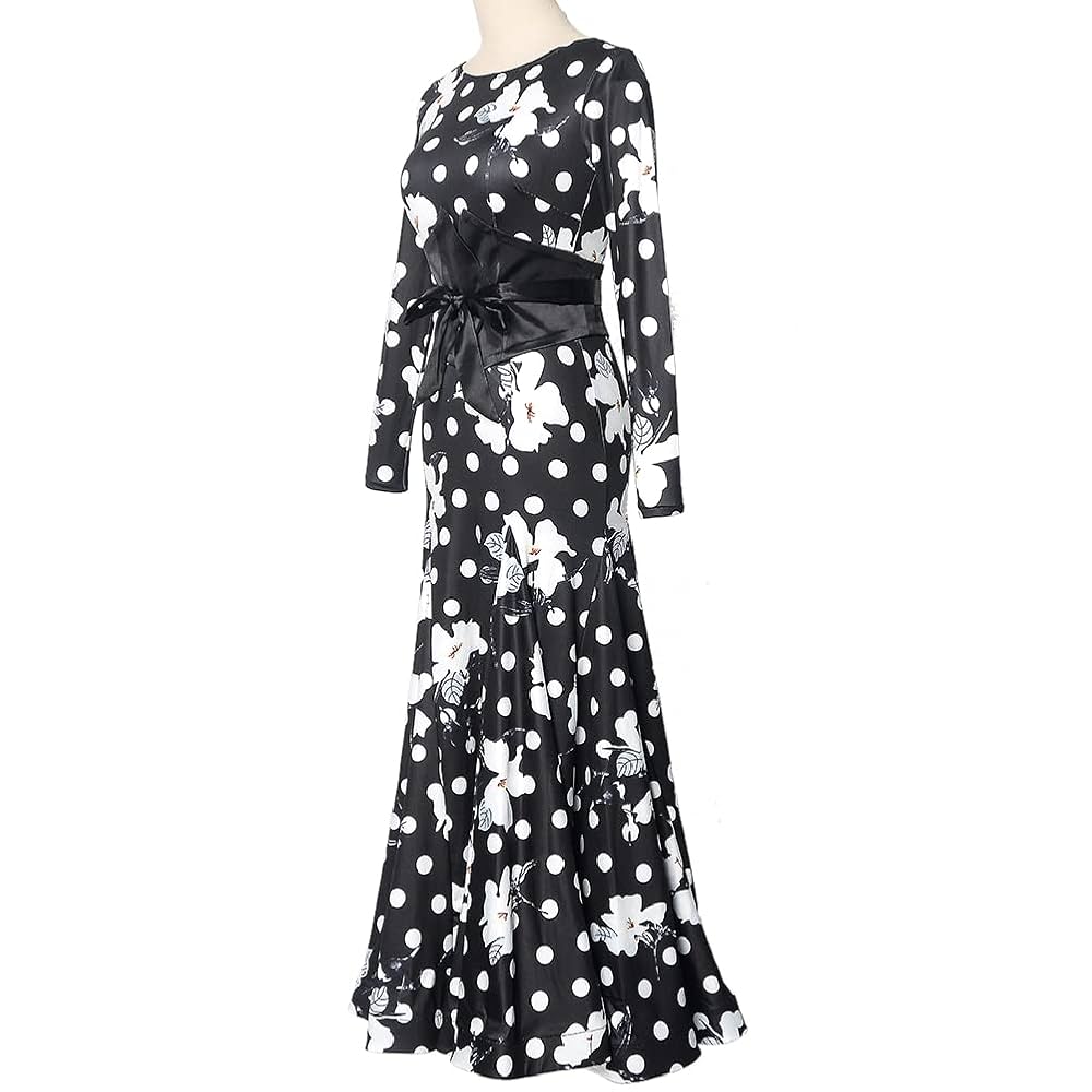 フラメンコ 社交ダンス 衣装 シースルー 花柄 ワンピース ドレス