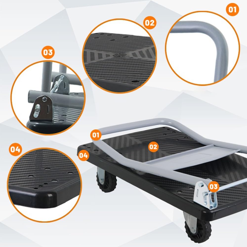 Carro de empuje plegable con plataforma de plataforma para camión de plataforma (azul, grande), herramienta de transporte resistente con capacidad de tracción y empuje