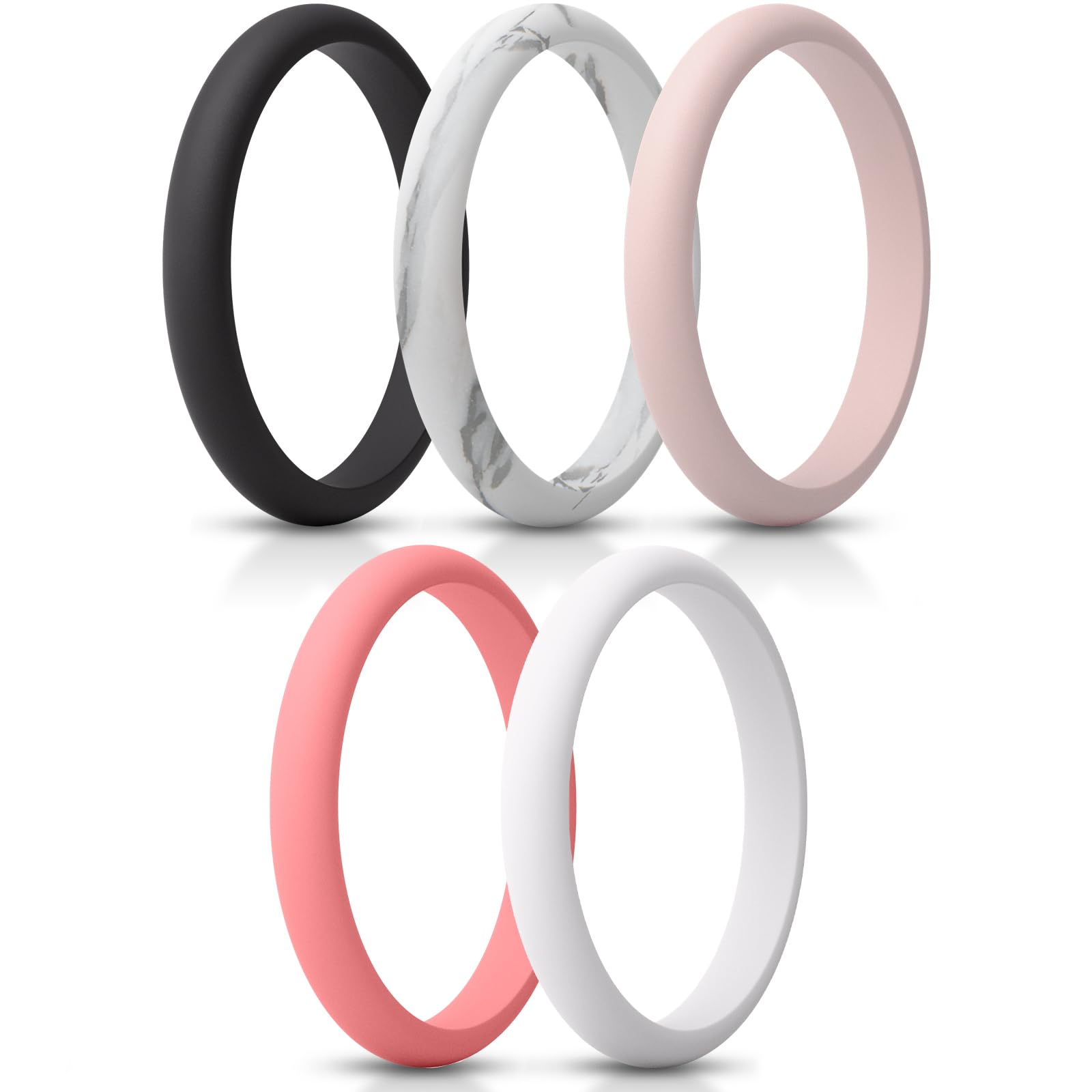 ThunderFit Women’s Silicone Thin and Stackable Ring Enhancers, Silicone Wedding Bands, 2.5mm Wide 2mm Thick, Variety Multipack 1-12