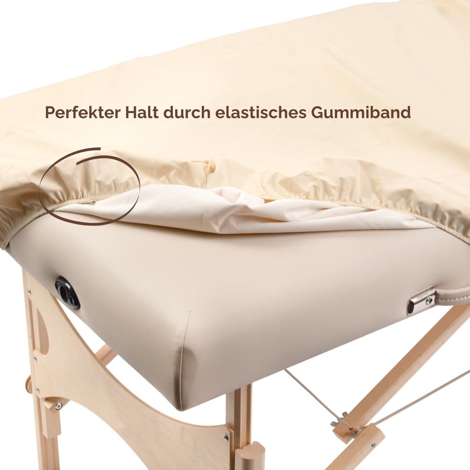 WellTouch Ölresistenter PU-Bezug L extralang | Spannbezug für Kosmetik-, Behandlungs- & Massageliege | Öl- & wasserabweisendes Spannlaken | Maschinenwaschbarer Liegenbezug | creme-farben