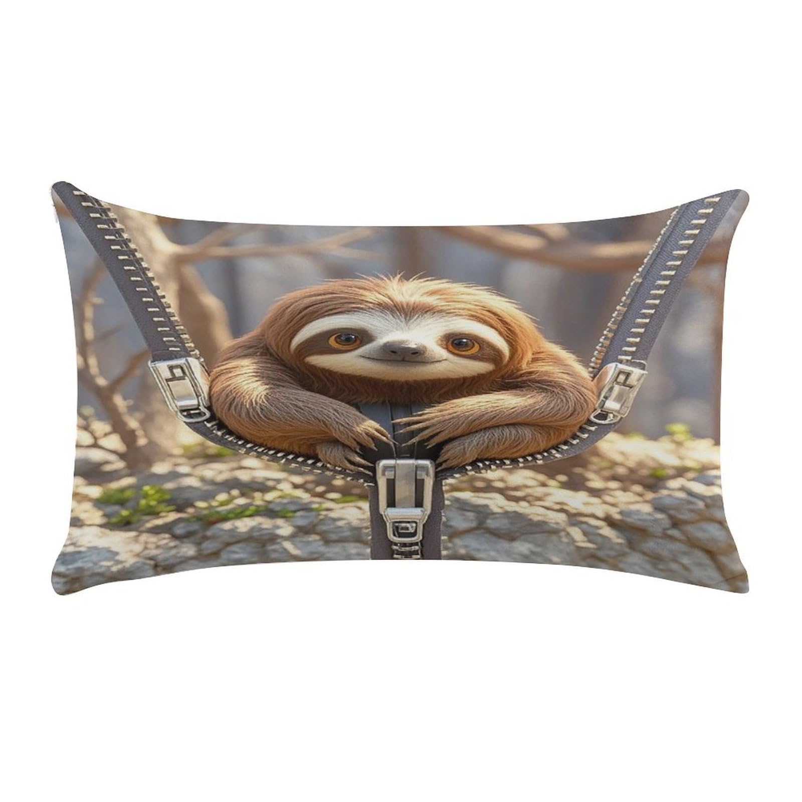 Sloth on Zipper Pillow Case Decorative Rectangle Throw Pillow Cover Soft Plush Pillowcase Cozy Cushion Case Modern Pillow Sham Cushion Cover for Bedroom Sofa Couch 20 X 12 Inch
