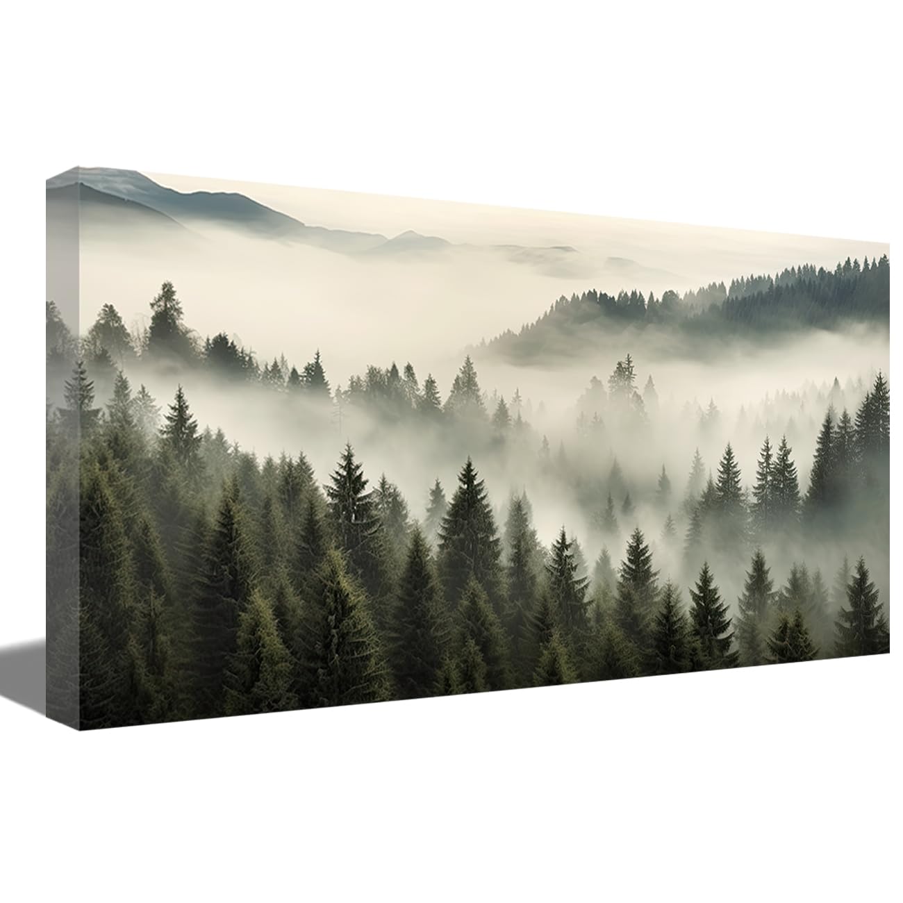 LMYSXAOZ Foggy Forest Canvas Wall Art Large Green Misty Pine Trees Pictures Natural Mountain Landscape Painting for Living Room Decor Framed (Forest -B,20.00" x 40.00")