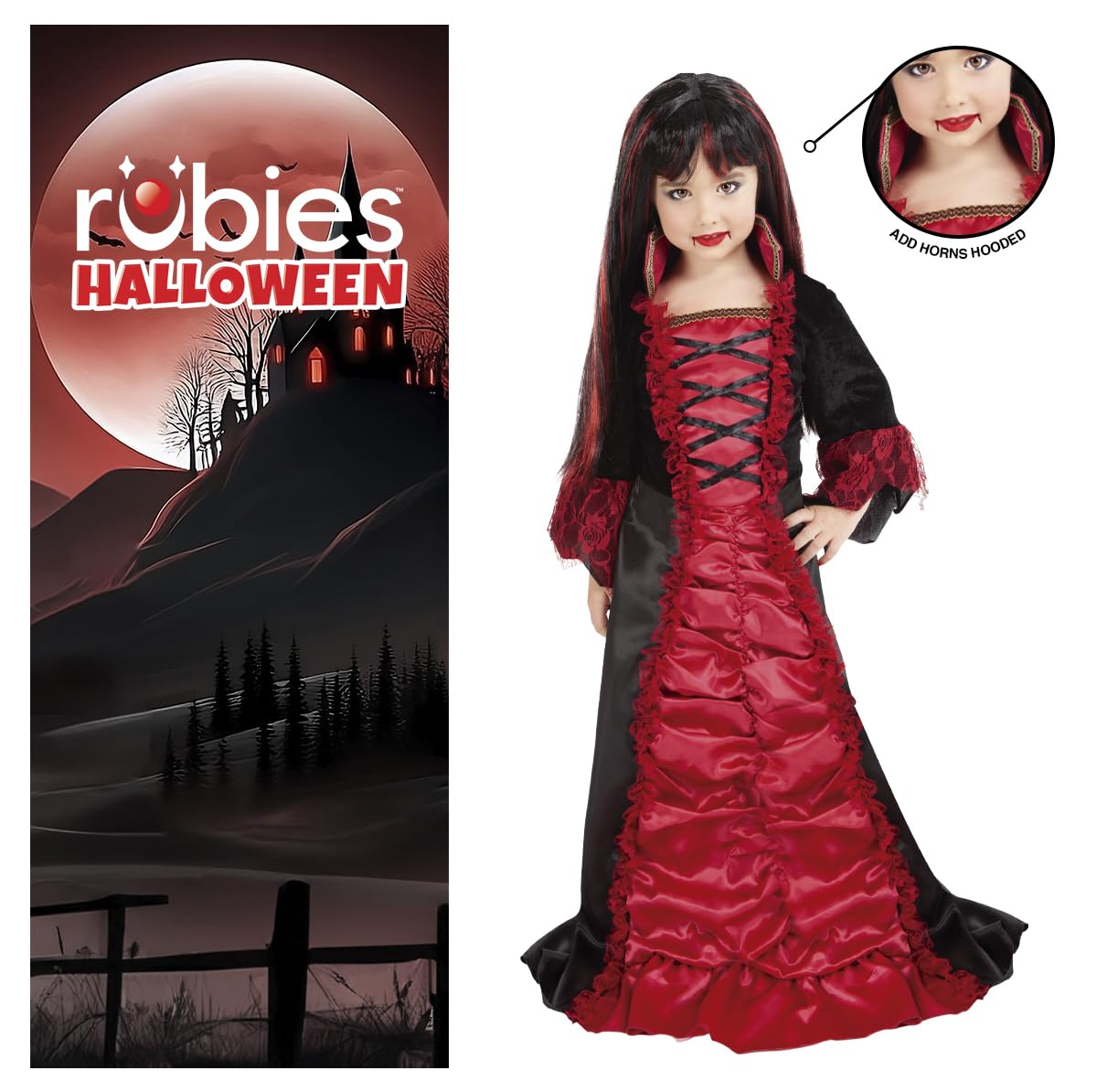 Rubies Costume Draculinda per bambina, vestito rosso con alzaelli, originale, halloween, carnevale e compleanno.