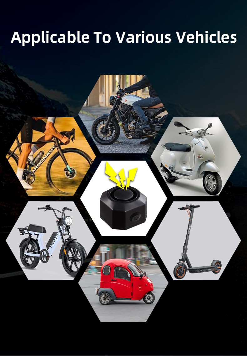 TKMARS 110dB Allarme per Bici con Telecomando, Allarme Antifurto Con Telecomando Per Bicicletta, Moto o Monopattino Impermeabilità IP65 Antiurto per Auto 2 in 1 con Luce,Ricarica USB-C