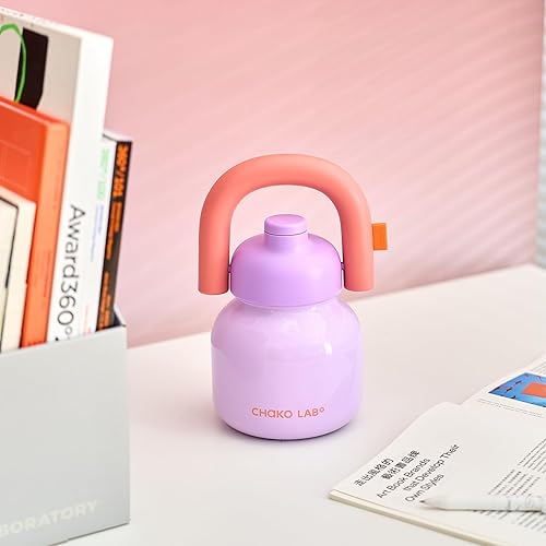 Miniatura 6 de CHAKO LAB Botella de agua con pajilla y asa de transporte, botellas de acero inoxidable con aislamiento al vacío de boca ancha, reutilizable, a