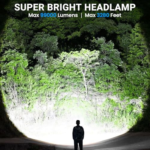 Image of Rechargeable Headlamp 3 Pack, 99,000 Lumens Super Bright Head Lamp with 3 Modes, 90 Adjustable LED Head Light for Forehead, IPX6 Waterproof Headlamps for Adults,Camping,Hiking