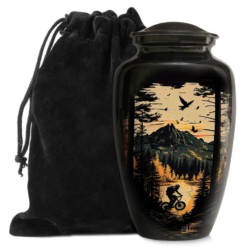 Image of Motorcycle Urn for Human Ashes Adult Male & Female - Decorative Memorial Urns for Ashes Men, Women - Handcrafted Large Urns with Black Velvet Bag, Hold Upto 200Lbs