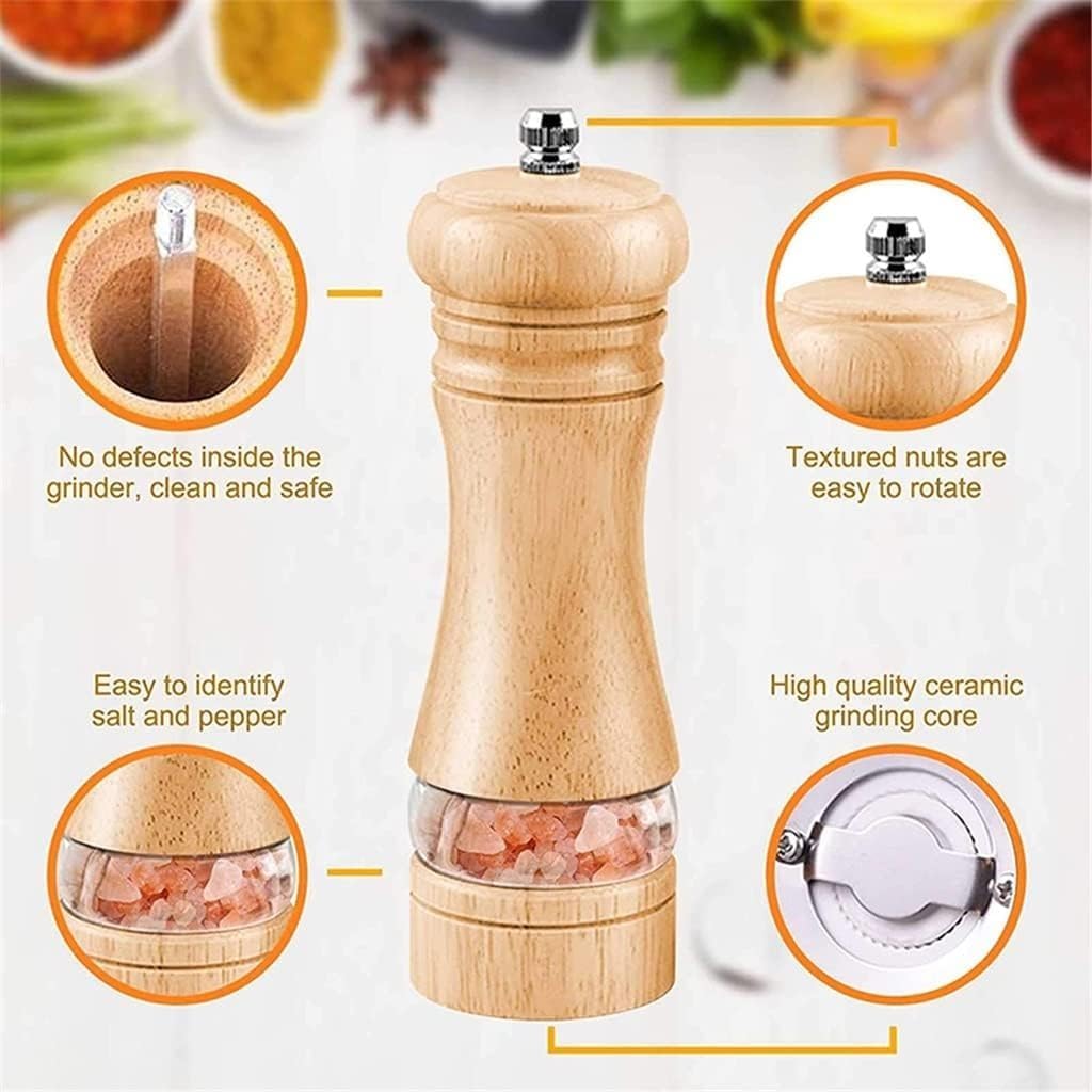 2PCS Salt and Pepper Mills, Solid Wood Spice Pepper Grinder with Strong Adjustable Ceramic Grinder Kitchen Cooking Tools (Color : A)