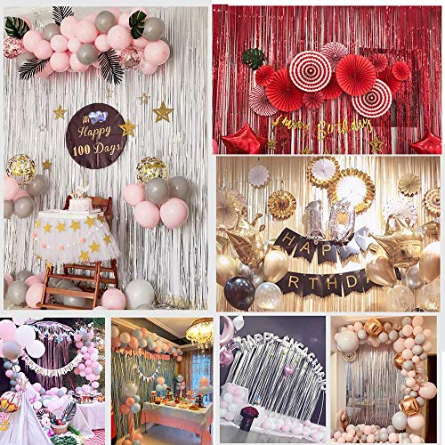 Image of Colorful Foil Fringe Curtain Backdrop,4 Pack 3.3x6.6 ft Rainbow Foil Tinsel Curtains for Birthday Wedding Party Photo Backdrop