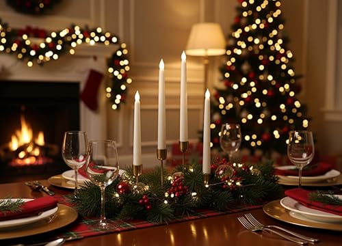 Miniatura 5 de Rhytsing Velas cónicas sin llama de 27.4 cm color marfil con temporizador, velas largas de cena con batería y control remoto, acabado en cera lisa,