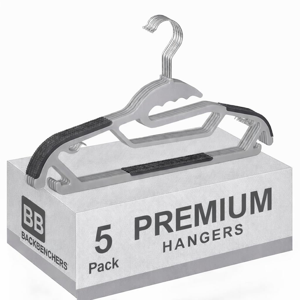 Plastic Clothes Hangers - Space Saving Dry & Wet Hangers with Non-Slip Pads - Heavy Duty Coat, Suit, Underwear, Pants, Shirts (Pack of 5)-image-42