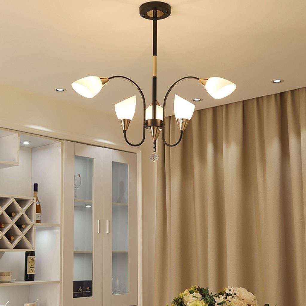 Lampa wisząca E14 kristallen kroonluchter, Scandinavische smeedijzeren LED-hanglamp, prachtige 6 helderglazen lampenkap hangende lampfitting voor slaapkamer Jasny