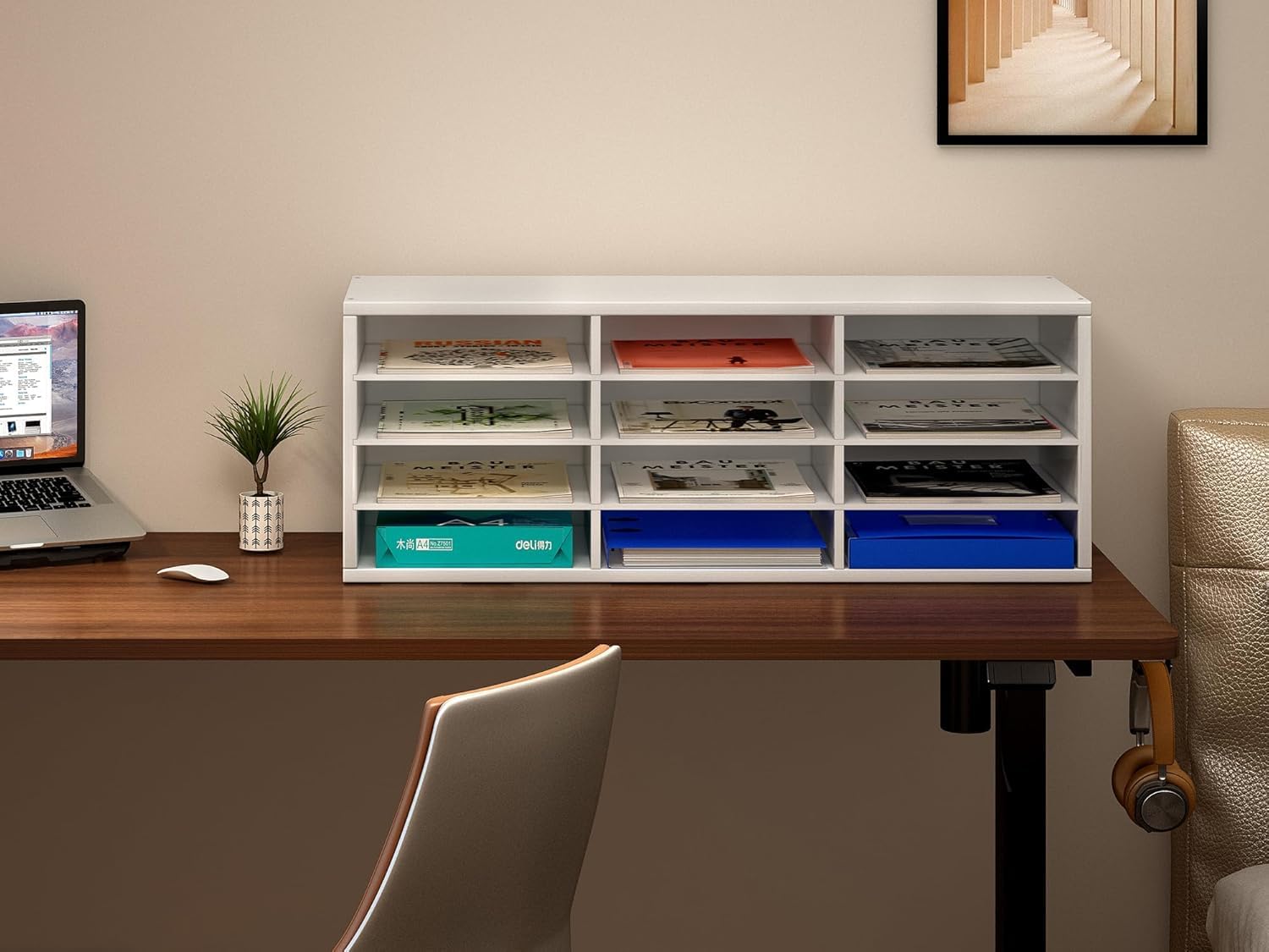 Organizer da scrivania, 12 scomparti, portadocumenti, 4 ripiani, organizer per letteratura, per ufficio, studio, scuola, ufficio