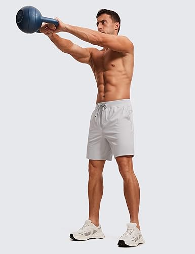 Miniatura 5 de CRZ YOGA Pantalones cortos de entrenamiento elásticos en cuatro direcciones para hombre, 7 pulgadas, suaves, duraderos, casuales, con bolsillos,