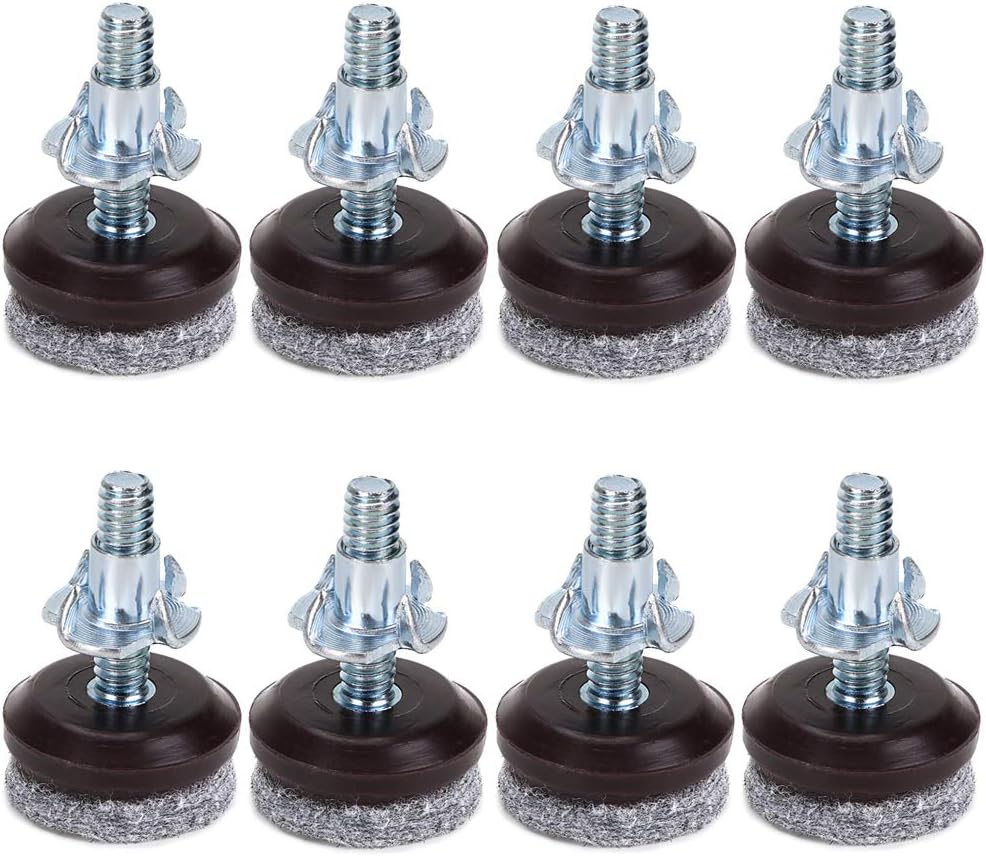 Sumnacon 8-Pack Adjustable Furniture Levelers with Heavy-Duty Felt Pads & Metal T-Nuts - 0.5-1" Height for Floor Protection & Even Leveling