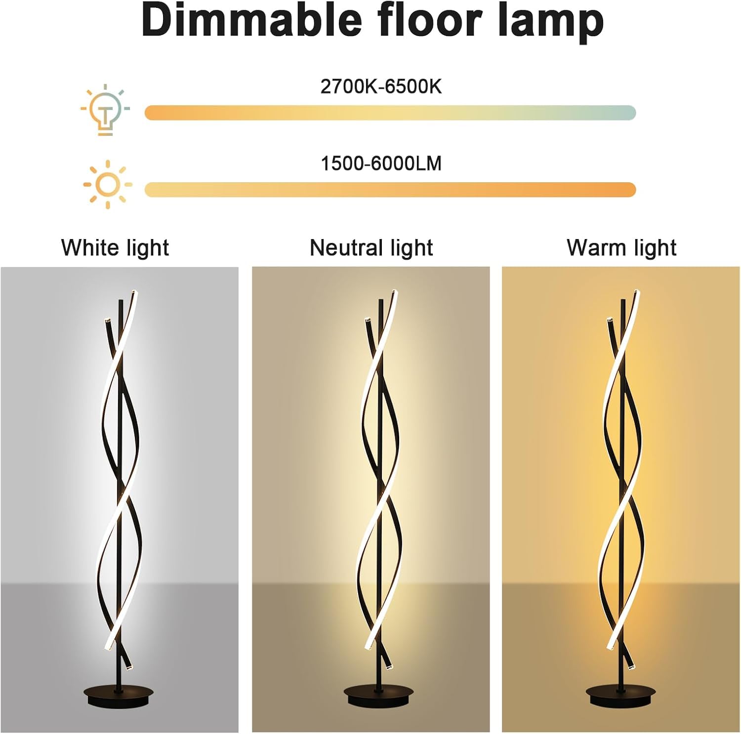 Lampy Podłogowe Led Do Salonu Nowoczesna Lampa Stojąca Ściemnialna Kreatywna Lampa Narożna Ściemnialna Zdalnie Sterowana 3-kolorowa Spiralna Lampa Podłogowa Do Czytania, White