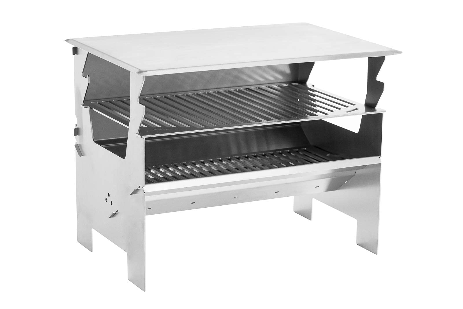 FENNEK 2.0 - Bandeja de goteo para barbacoa desmontable de carbón - Diseño compacto de acero inoxidable - Ideal para acampar, autocaravanas, el jardín y el aire libre