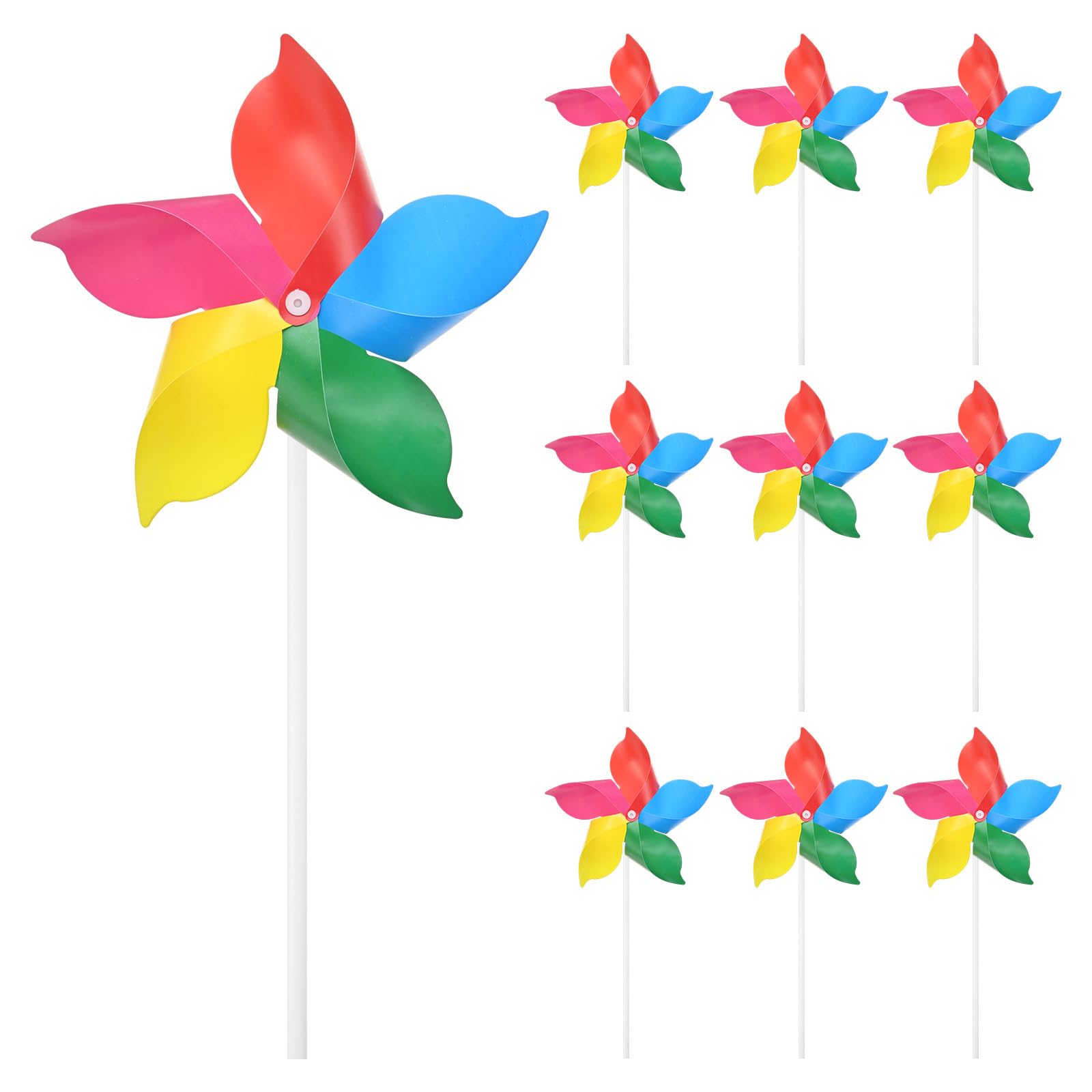 M METERXITY 10-Pack Five Blades Rainbow Pinwheels, 9.4 Inch Plastic Wind Spinners Outdoor Flower Windmill for Party Decorations/Yard/Garden, Toy Wind Spinners [Multicolor]