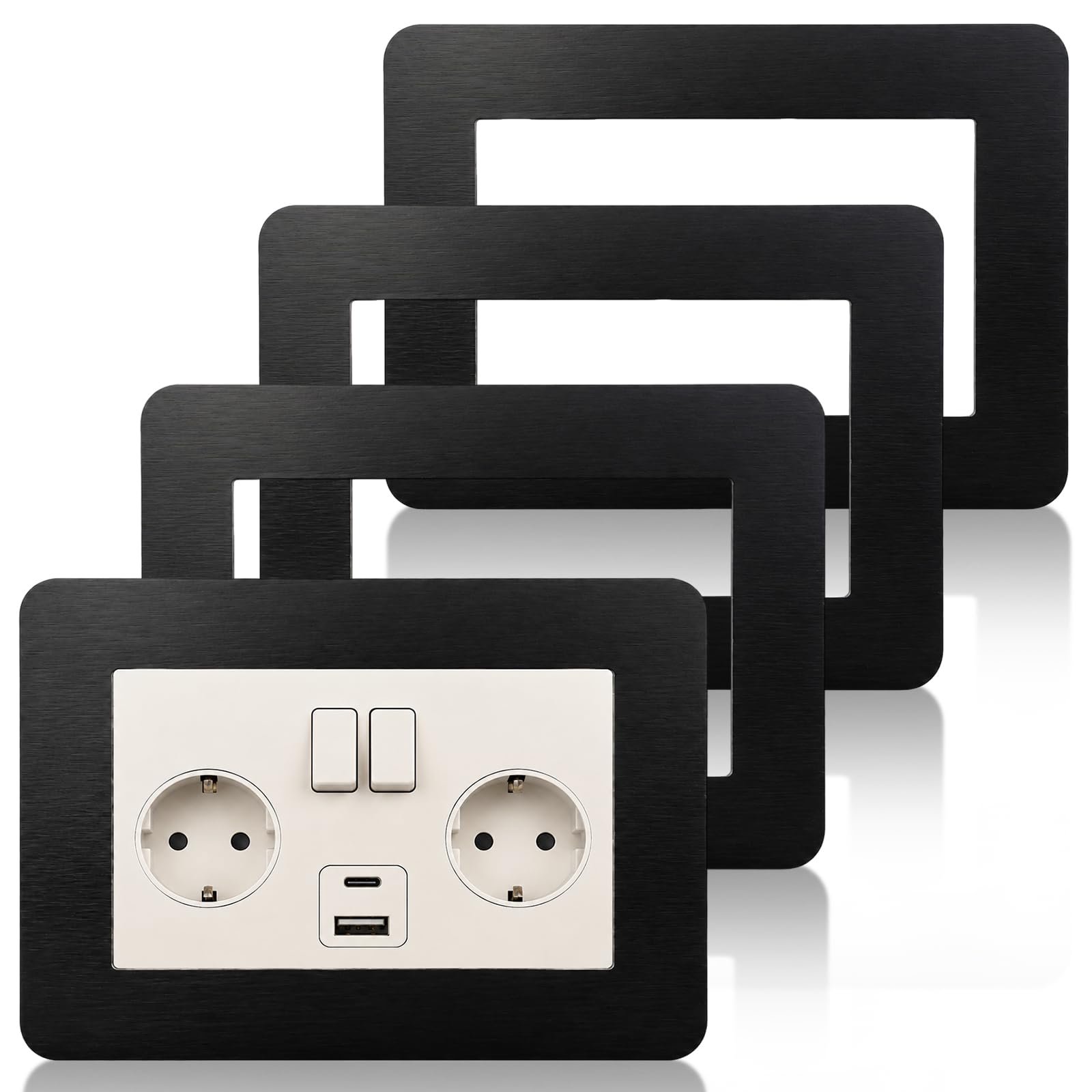 Double Socket Surround Plate 4Pcs 14.6X 8.6cm Self-Adhesive Square Socket Decorative, Light Switch Surround Cover for Wall Sockets and Light Switches