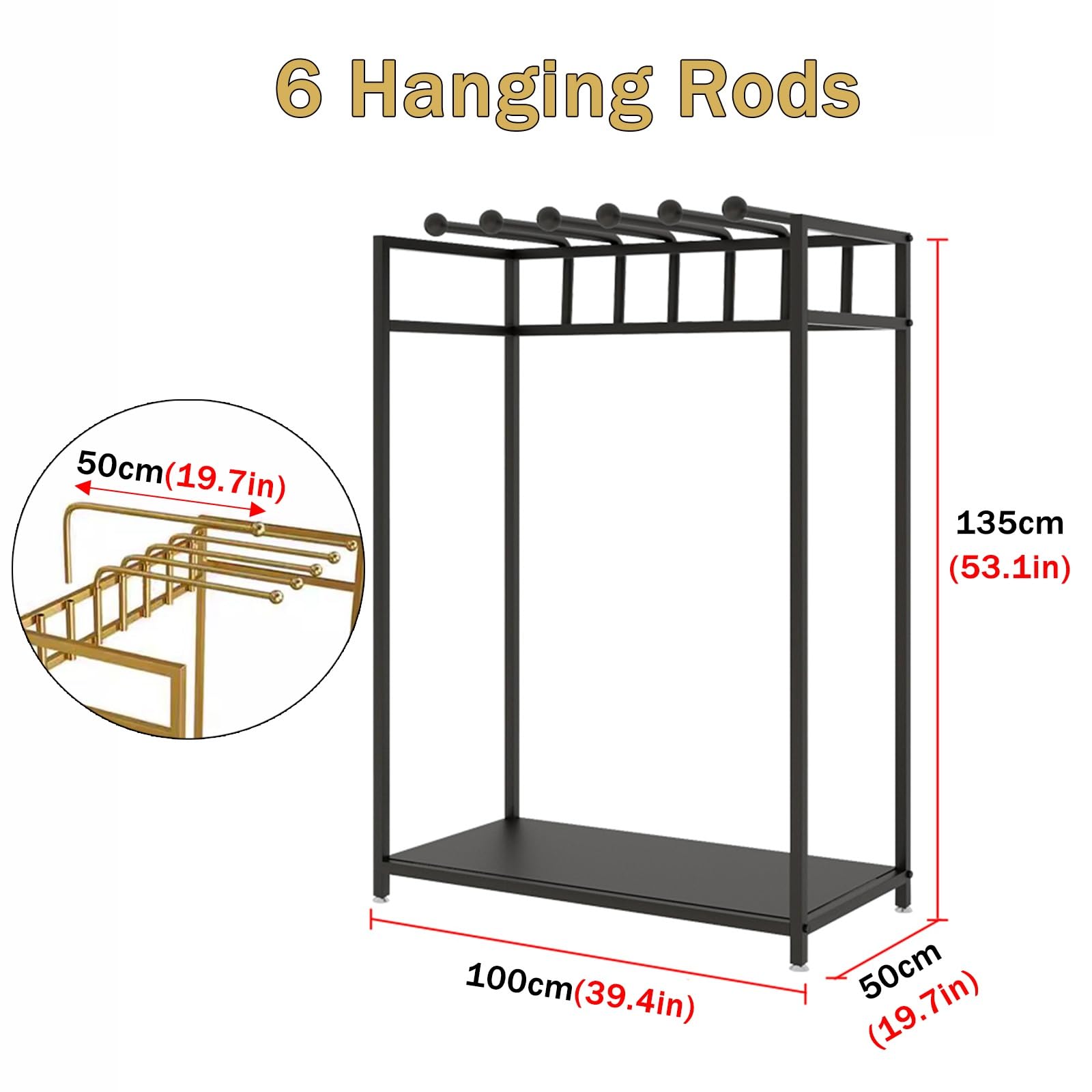 Shelf Quilt Rack Stand for Bedroom/Laundry/Living Room, Free Standing Fabrics Curtains Scarf Hanging Shelf with 5 6 8 Swivel Bars, Gold Iron Frame (Gold 6 Hanging Rods)