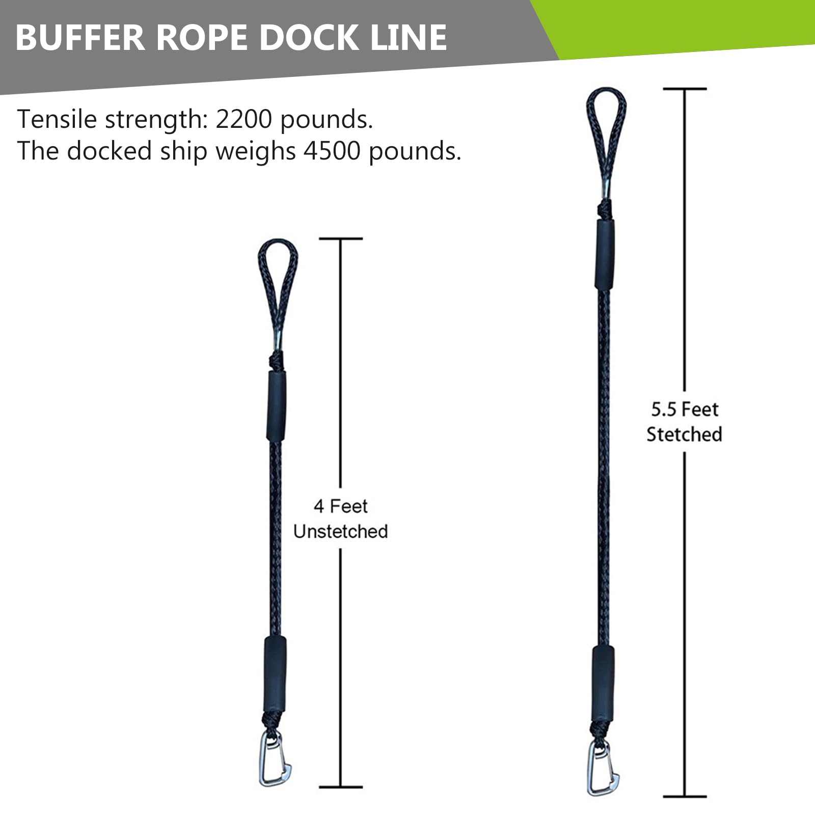 Bungee Dock Line with Hook, 2 pezzi di cima per ormeggio barca, Dock Line Boot ormeggio, bungee dock Line con ormeggio, accessori per barche per kayak Jetski pontoon canoa