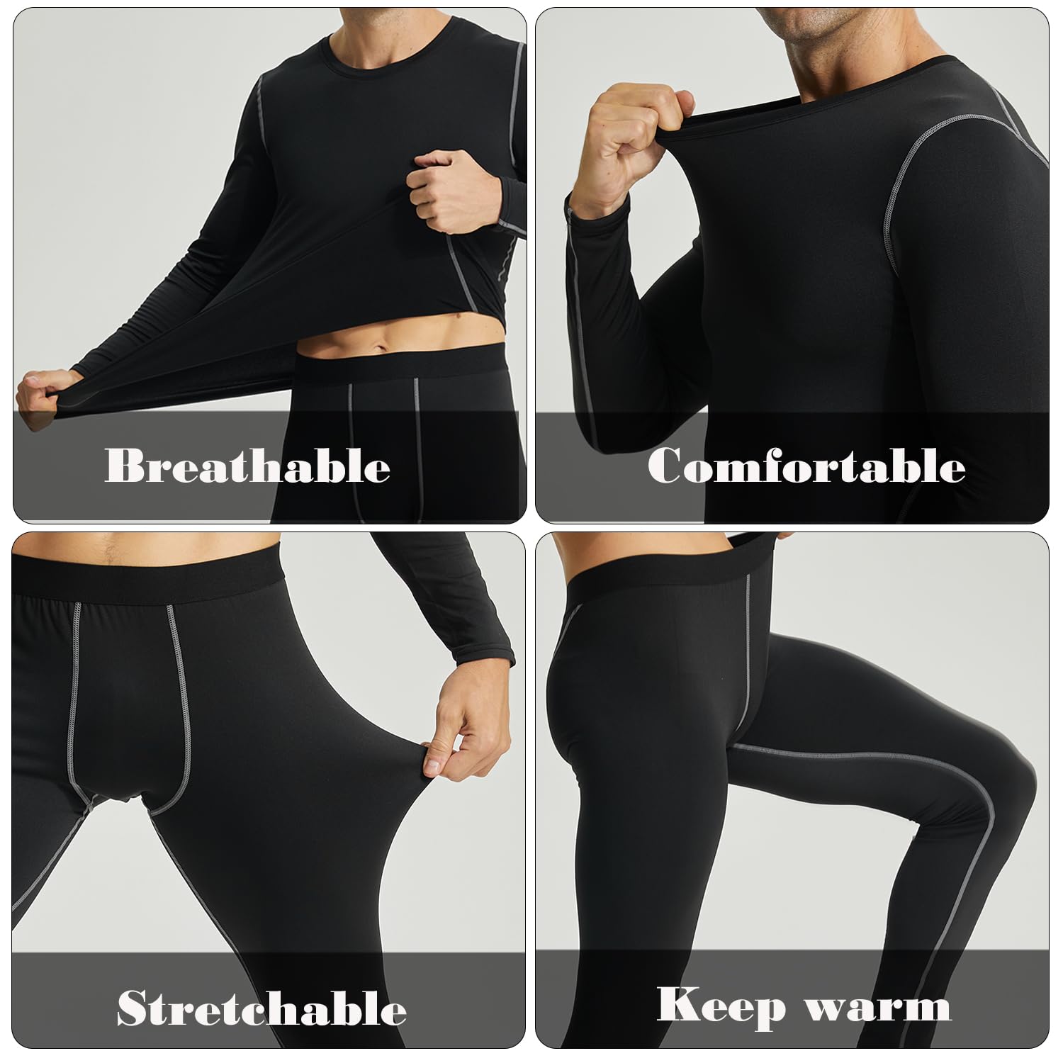 LANBAOSI Herren-Thermounterwäsche-Set, lange Unterhose, mit Fleece gefüttert, warme Basisschicht, Oberteil, Unterteil, Kompressionsanzüge, kalte Ausrüstung