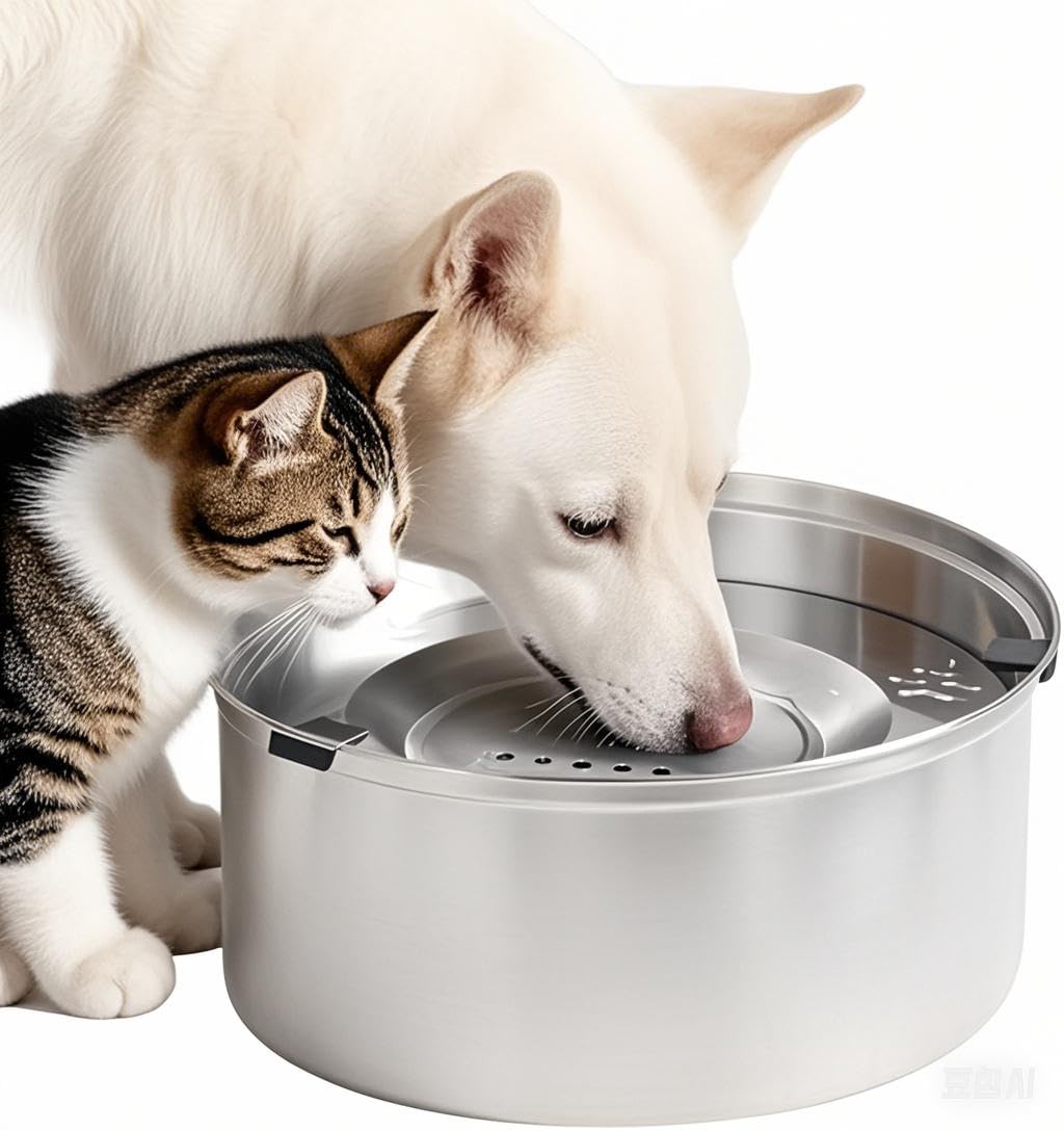 ペット 水飲み器 犬 大容量 3L ステンレス製 猫 給水器こぼれ防止 溢れ 洗いやすい 清潔 防塵 滑り止め 洗いやすい 取り外し可能 ウォーターボウル 猫犬両用 (3L(大型犬/多頭飼いなどに対応),シルバー)