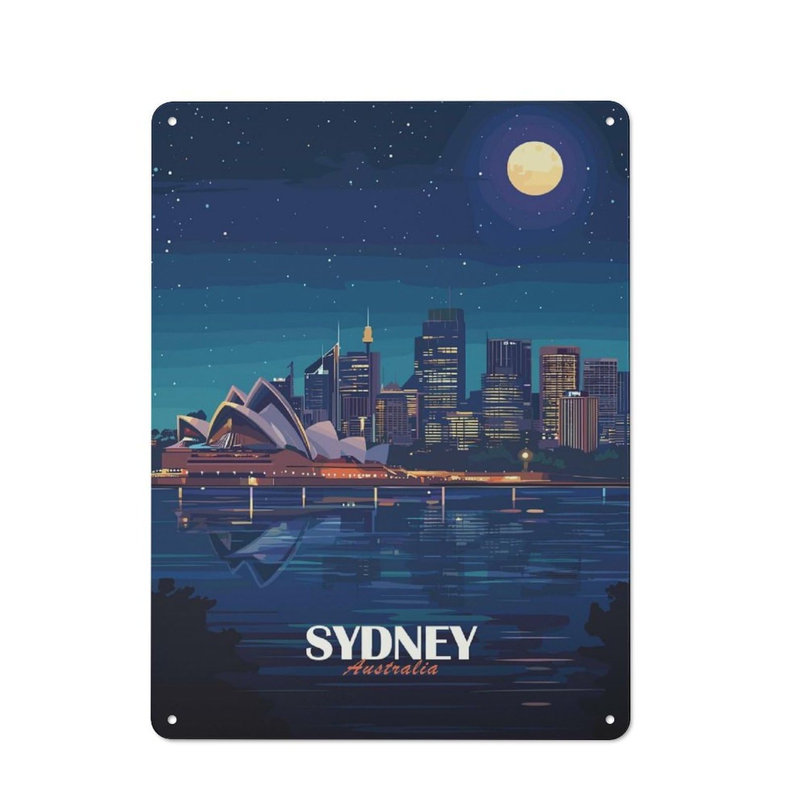 Shed Style Sydney Australia Night Skyline Illustration Shed Metal Sign 40x30cm, Shed Wall Decor for Shed, Garden Room, Porch Or Garage