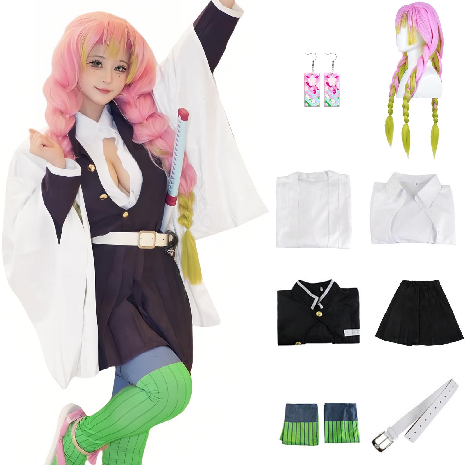 IOPBOT Women Anime Japanese Kimono Robe Cosplay Costume Jacket Coat Uniform Skirt Halloween Outfits with Earrings (White02,S) — image 1