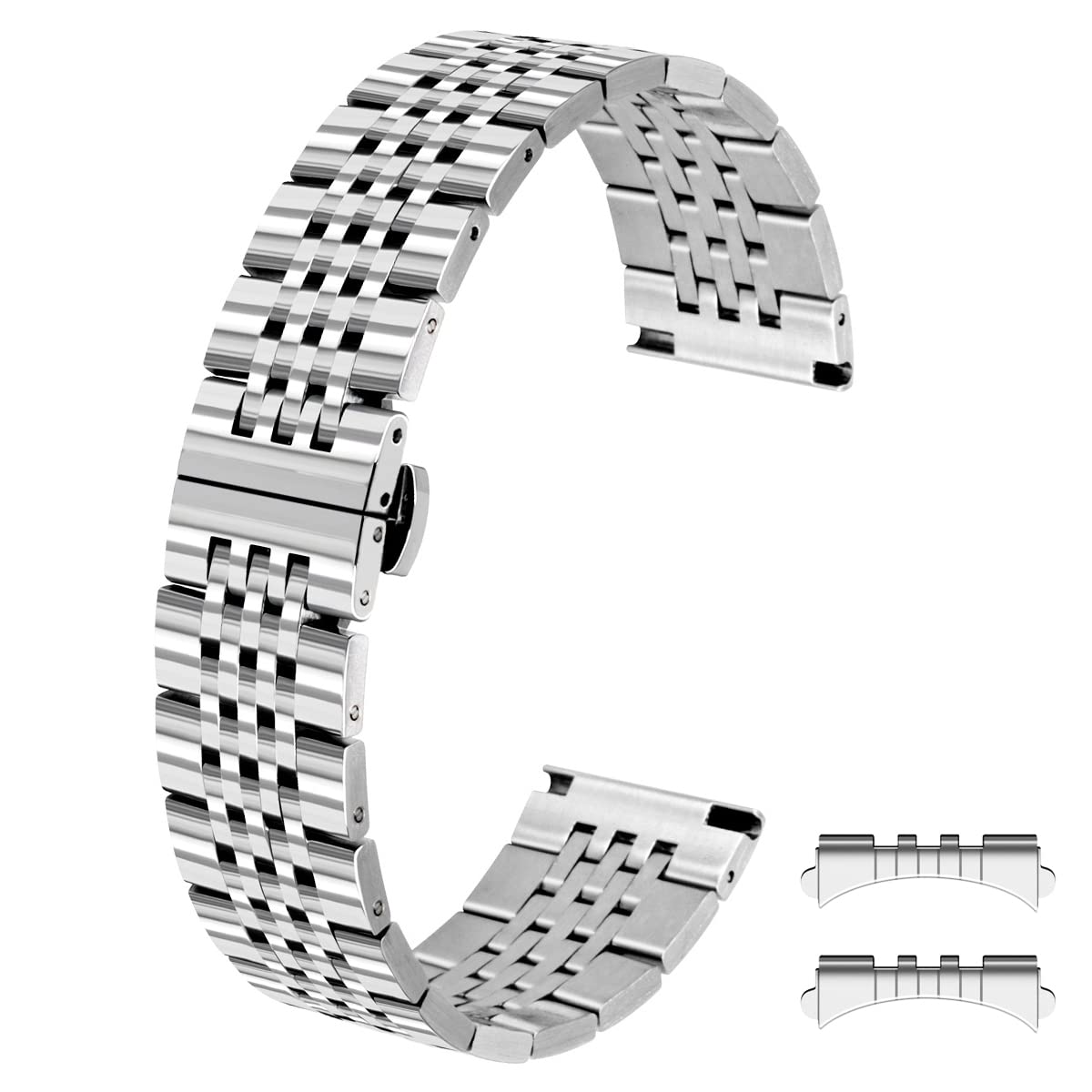 Kai Tian 18 mm, 20 mm, 22 mm, srebrny, czarny, złoty, różowe złoto, dwa odcienie, zwężane i wygięte końcówki, stal nierdzewna, polerowana, pasek do zegarka dla mężczyzn i kobiet