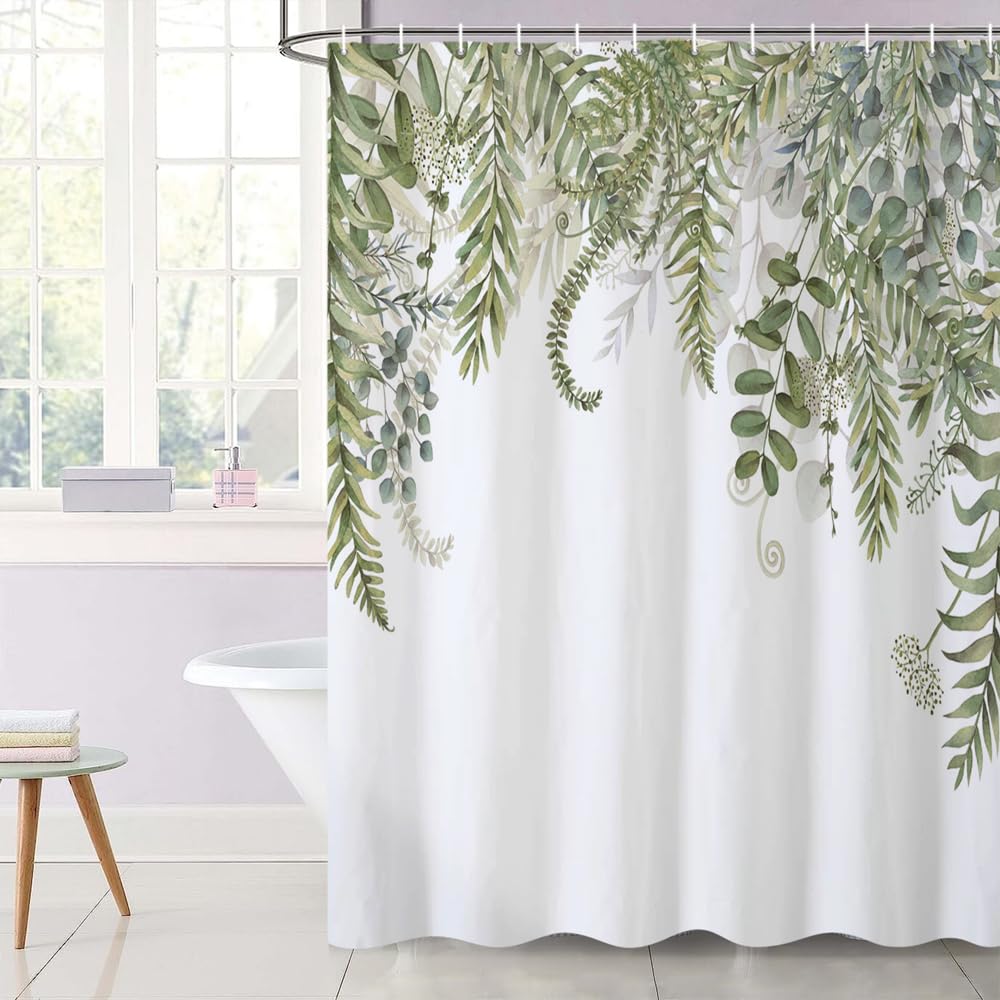 Uiiooazy Cortina de Ducha de Hoja Eucalipto, Cortinas de Ducha Verde Oro Abstracto Planta Cortinas de Baño Antimoho Impermeable Lavable Tejido de Poliéster Cortina Ducha con Ganchos 90x180cm — view 341