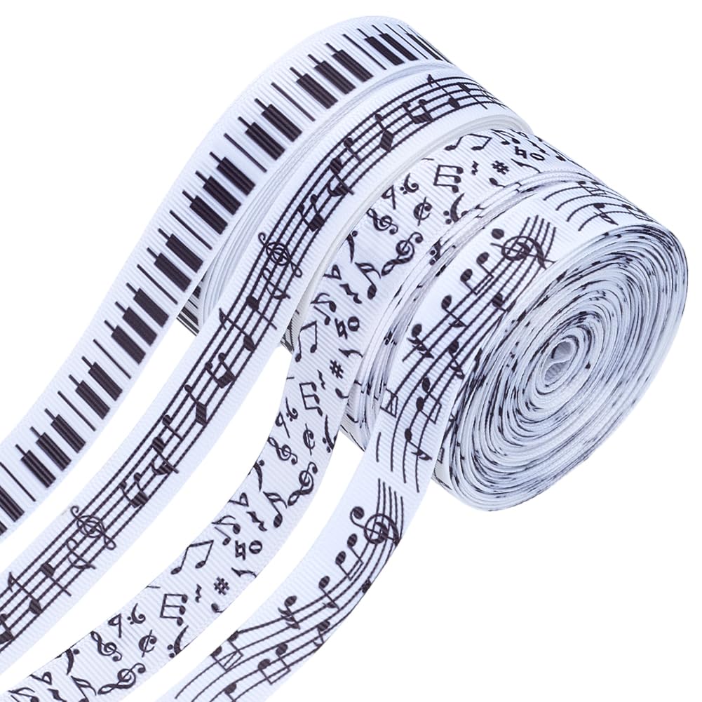 Ruban de note de musique en satin blanc et noir FREEBLOSS 1,5 cm de large pour fête