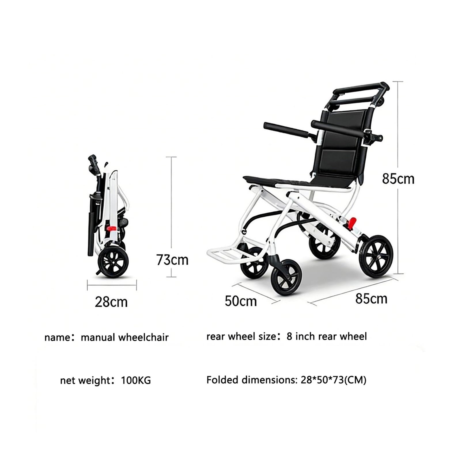 Silla de Ruedas Plegable Ligera para Ancianos - Ruedas Grandes de con Reposapiés Ajustable, Cinturón de Seguridad y Frenos - Ideal para Exteriores, Viajes y Cuidado Domiciliario